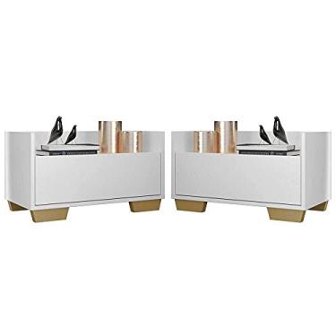 Imagem de Kit c/ 2 Mesas de Cabeceira 80 cm c/Pés Quadrados Multimóveis Branca/natural