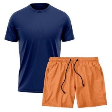 Imagem de Kit Short Praia Academia Passeio Treino Laranja + Camiseta Manga Curta Masculina-Masculino