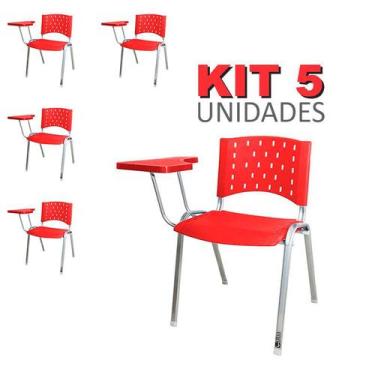 Imagem de Cadeira Universitária Plástica Vermelho 5 Unidades Prancheta Plástica 