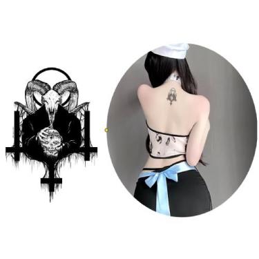 Imagem de Tatoo temporária diabólica cruz invertida chifres halloween - 3i