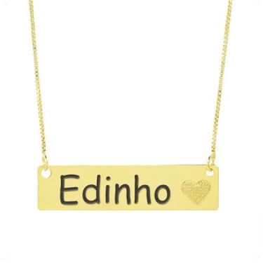Imagem de Colar Chapinha Coração Gravação Personalizada Nome Edinho Banhado Ouro