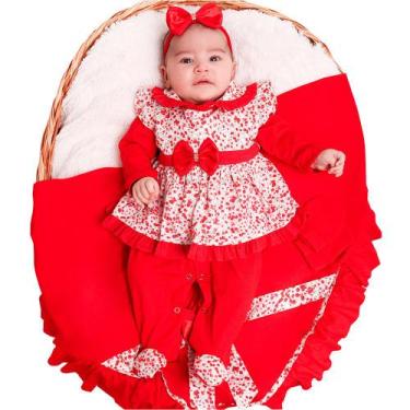 Imagem de Saída de Maternidade Menina Aconchego Amora Floral Vermelho 05 Peças -