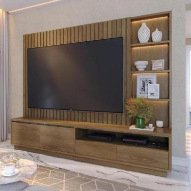 Imagem de Home Theater 4 Gavetas 4 Prateleiras com Led Cancún Amêndoa - Colibri