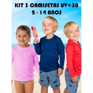 Imagem de Kit com 3 Camisetas Infantil Com Proteção Solar Uv Fps50+ Manga Longa 