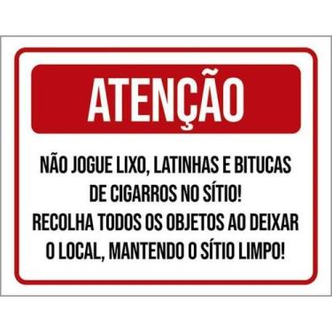 Imagem de Kit 3 Placas Atenção Não Jogue Lixo Bitucas No Sítio - Sinalizo