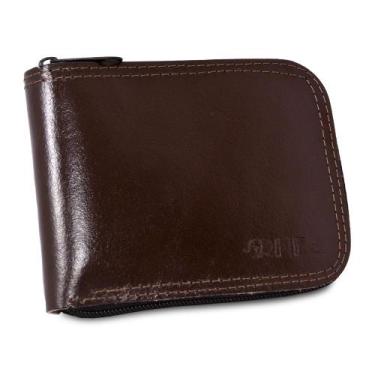 Imagem de Carteira Couro Ziper Masculina Porta Moedas Cedulas Plasticos Interno 