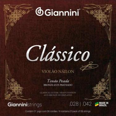 Imagem de Kit 5 encordoamento violão nylon giannini genwpa pesada clássico, Core