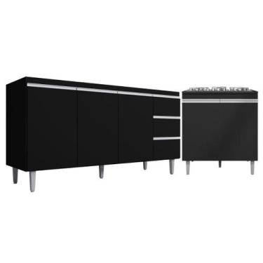Imagem de Kit Balcão Gabinete Para Pia Andreia 150cm C/ Balcão Cooktop 4 ou 5 Bo