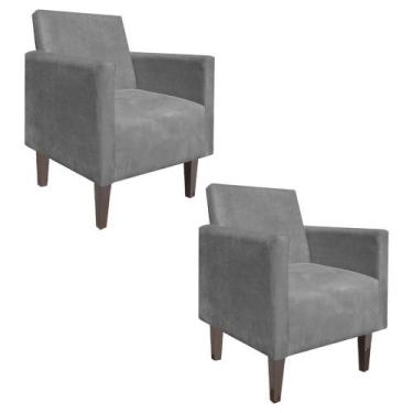 Imagem de Kit 02 Poltrona Decorativa Compacta Jade Suede Grafite com Pés Baixo C