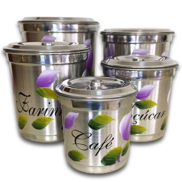 Imagem de Jogo De Mantimentos 5 Peças Pote Alumínio Kit Decorado - Estrela, Poli