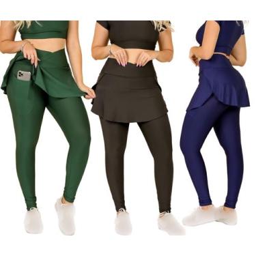 Imagem de Kit 3 Calças Legging Saia Com Bolso Moda Evangélica Fitness Treino Cam