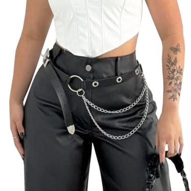 Imagem de Cinto Feminino Punk Rock com Ilhós e Corrente Dupla - 126 cm - A.Cat, 