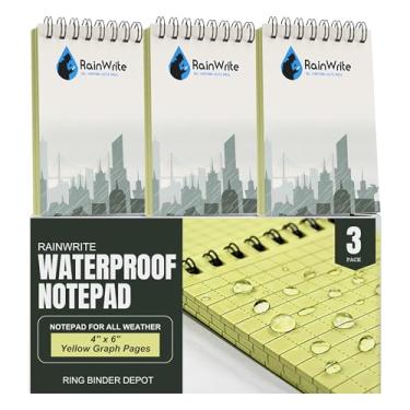 Imagem de Ring Binder Depot Bloco de notas espiral impermeável para todos os climas | Páginas gráficas amarelas duráveis | Bloco de escrita compacto para uso externo de 10 x 15 cm | Diário de campo resistente a