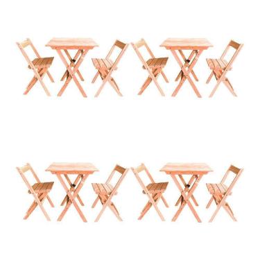 Imagem de Kit 4 Conjuntos Mesa Dobrável Para Bar E Restaurante 60x60cm Com 2 Cadeiras Em Madeira Maciça - Cru - Bege
