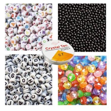 Imagem de Kit Com 1000 Miçangas Infantil Coloridas Com Letras Alfabeto Perola Fi