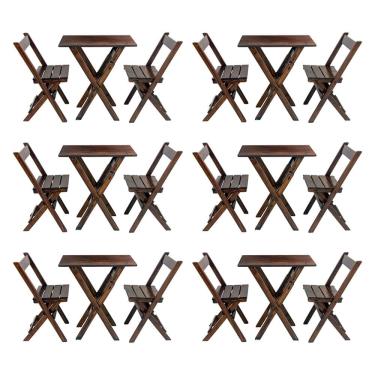 Imagem de Kit 6 Jogos De Mesa Aparador Bar Dobrável Com 2 Cadeiras Em Madeira Maciça - Imbuia