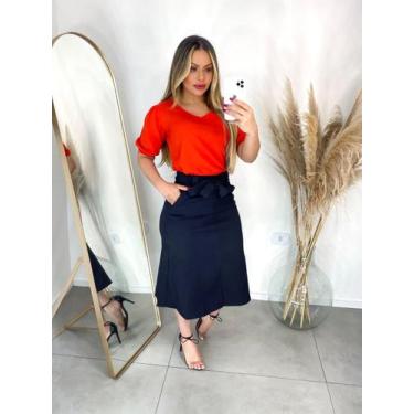 Imagem de Saia MIDI Evasê Com Fenda Frontal - Preto - Vilma Valentti, Preto