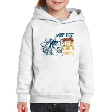 Imagem de Moletom Infantil My First Car Was A Motorcycle - Foca na Moda, Branco,