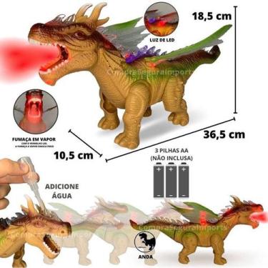 Imagem de Dinossauro Marrom De Brinquedo Solta Fumaça Com Som E Luz Led Anda - t