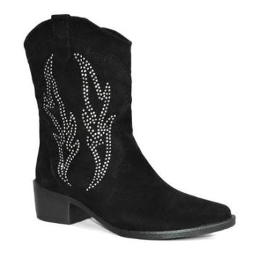 Imagem de Bota Godiva Country Strass Bordado Cano Médio Feminina Preta-Feminino