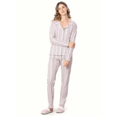 Imagem de Pijama Feminino Aberto Longo Listrado 10.01.130 - Toque Sleepwear, G