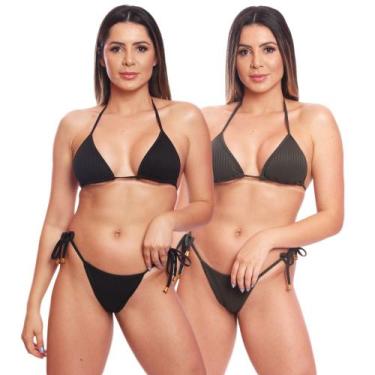 Imagem de Kit 2 Biquinis Cortininha de Amarrar Mulher Moda Praia Marquinha Canel