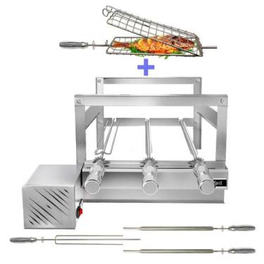 Imagem de Churrasqueira Giratória Grill Inox Gira Soft Grill 3 Espetos + Espeto 