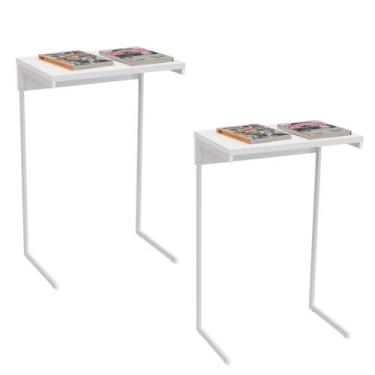 Imagem de 2 Mesa de Apoio Lateral Canto Sofá Cama Sala de Estar Notebook Delin c