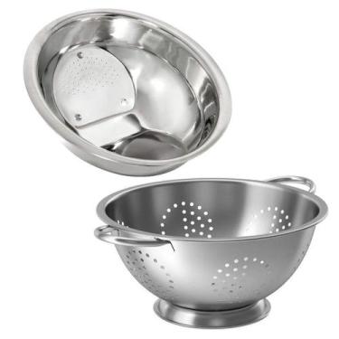 Imagem de Kit Cozinha Escorredor de Arroz e Macarrão Inox Premium 2 Peças - Qual