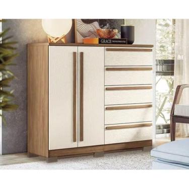 Imagem de Cômoda Infantil Malaga 2.5 2 Portas e 5 Gavetas c/ Pés jatoba/Areia - Santos Andirá