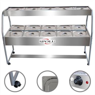 Imagem de Buffet Self Service 10 Cubas Quente 5 Frias Inox Restaurante Carrinho 