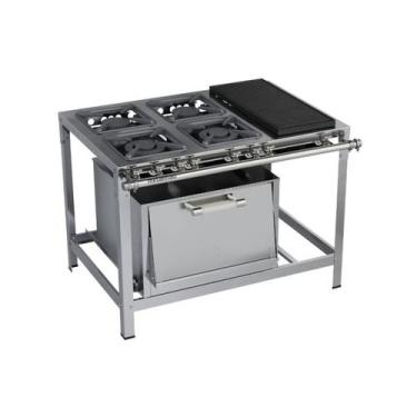 Imagem de Fogão Industrial 4 bocas 30X30 Chapa e Forno Luxo Aço Inox 304 Metalma