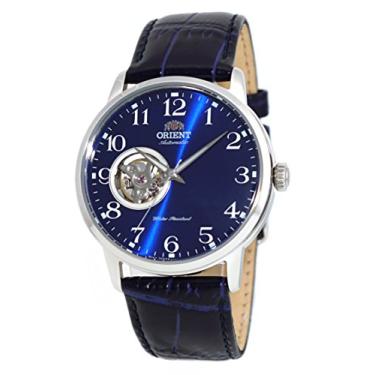 Imagem de Relógio de couro com raio solar azul de coração aberto "Esteem" clássico da ORIENT RA-AG0011L