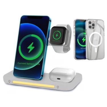 Imagem de Carregador 3 em 1 Indução + Capinha Magsafe Magnética Compatível Com I