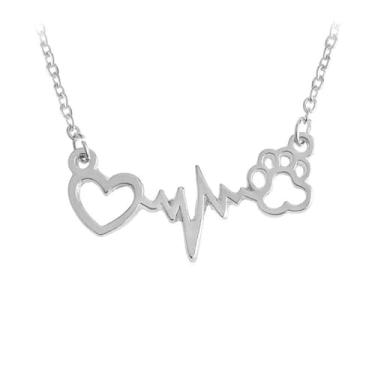 Imagem de Art Attack Colar de corrente com estampa de pata I Love My Dog de aço inoxidável, Forever In My Heart Pet Lover Puppy Mom Rescue (prata), Aço inoxidável, Sem Pedra Preciosa