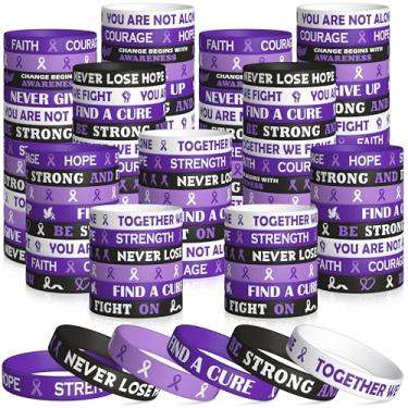 Imagem de WATINC Conjunto de pulseiras de silicone de conscientização de fita roxa, pulseira elástica Hope Faith, pulseira de borracha motivacional para violência doméstica, abuso de animais, lúpus, epilepsia,