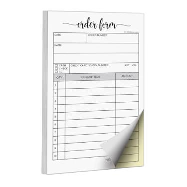 Imagem de 321Done Bloco de formulário de pedido de bolso sem carbono em branco de 2 partes, 50 conjuntos (8,6 x 14 cm) cópia de carbono, cópia dupla portátil de recibos de vendas, livro de recibos de vendas, tamanho pequeno para fatura comercial – Feito nos EUA