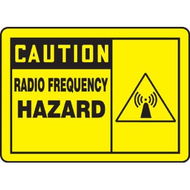 Imagem de Accuform Placa adesiva MRFQ602VS, legenda, "Caution Radio Frequency Hazard", 0 cm de espessura, vinil, 25,4 cm x 35,5 cm, preto em amarelo