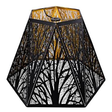 Imagem de Abajur de estilo moderno médio com vários lados, abajur de metal Alucset com padrão de árvores para abajur de mesa e piso, 18 x 35 x 24 cm, aranha (preto/dourado)