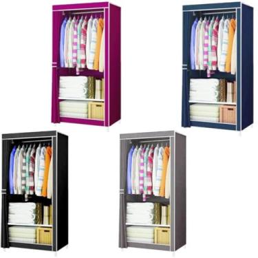 Imagem de Guarda Roupa Mini Dobrável Organizador De Roupas Roupeiro Compacto Desmontável Armário De Quarto Montagem Prática Ideal para Ambientes Pequenos Maleiro Cabideiro COR SORTIDA