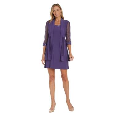 Imagem de R&M Richards Vestido feminino plus size com mangas 3/4 com glitter, Lavanda, GG