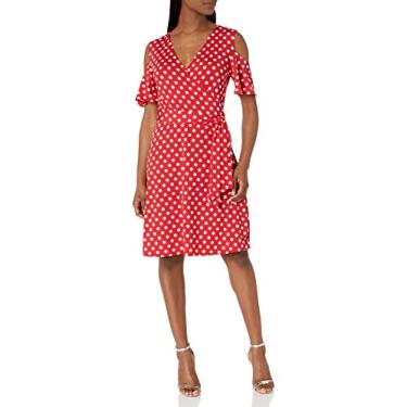 Imagem de Star Vixen Vestido feminino curto com recorte de ombro vazado e manga curta, Ponto vermelho/branco, GG