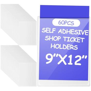 Imagem de Outus 60 suportes autoadesivos de bilhetes de loja, mangas de plástico transparente, bolsos adesivos, pedidos de trabalho, bilhetes de trabalho para casa, escritório, caixa escolar, cartazes de