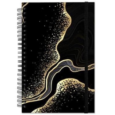 Imagem de Deokke Caderno espiral, diário de capa dura, pautado largo, caderno espiral, A5 14 x 21 cm, papel grosso de 80 g/m², 60 folhas 120 páginas, para meninas, mulheres, escola, escritório, estética, fofo, mármore preto