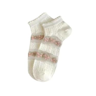 Imagem de 2 pares - Meias femininas primavera/verão edição coreana finas curtas japonesas doce floral corte baixo feminino curto guirlanda de flores