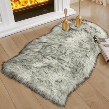 Imagem de Ciicool Tapetes de pele de carneiro sintética macia tapete de pele sintética branco gradiente prata preto fofo capa de sofá para cadeira tapete felpudo para quarto, chão, sofá, sala de estar, 5 x 90
