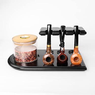 Imagem de MUXIANG Suporte para Cachimbos para Charutos, Jarra E Cachimbo, Suporte para Cachimbos de Tabaco de Madeira de Faia Europeia, Suporte para Exibição de 6 Cachimbos de Tabaco de Madeira de Pêra(Jarra E