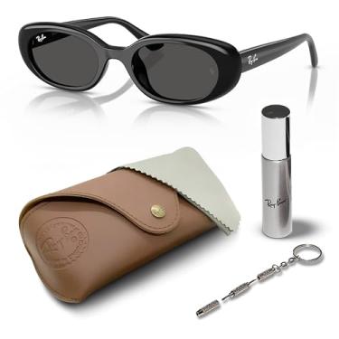 Imagem de Ray-Ban RB4441D Óculos de sol quadrados redondos de base biológica para homens e mulheres com kit oficial de óculos RAYBAN, Preto polido | Lente cinza Drak, 53 mm