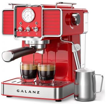 Imagem de Cafeteira Elétrica Retro Expresso Reservatório 1.5L 15 Bar de Pressão, 1350W, 110v, GALANZ GLEC02RDRE14, Vermelho