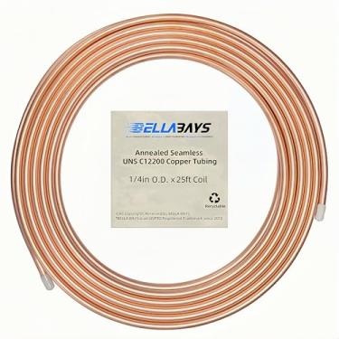 Imagem de BELLA BAYS Tubo de cobre 1/10.2 cm OD x 0.5 cm ID x 25Ft, 99,9% C12200 ASTM B280 Refrigeration ACR Tubing Seamless Soft Coil Round T2 Tubo de cobre puro para sistema HVAC, geladeiras, indústria, faça